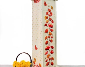 Handmade Pine Jelly Cabinet: Poppies Design, Kitchen Spice Storage, Powder Room Cabinet