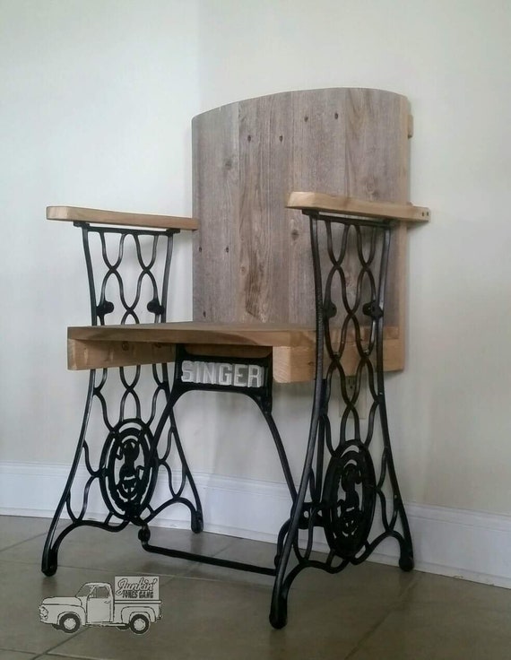 Reclaimed Barn Wood Singer Base Chair/ vintage sewing machine/ Etsy