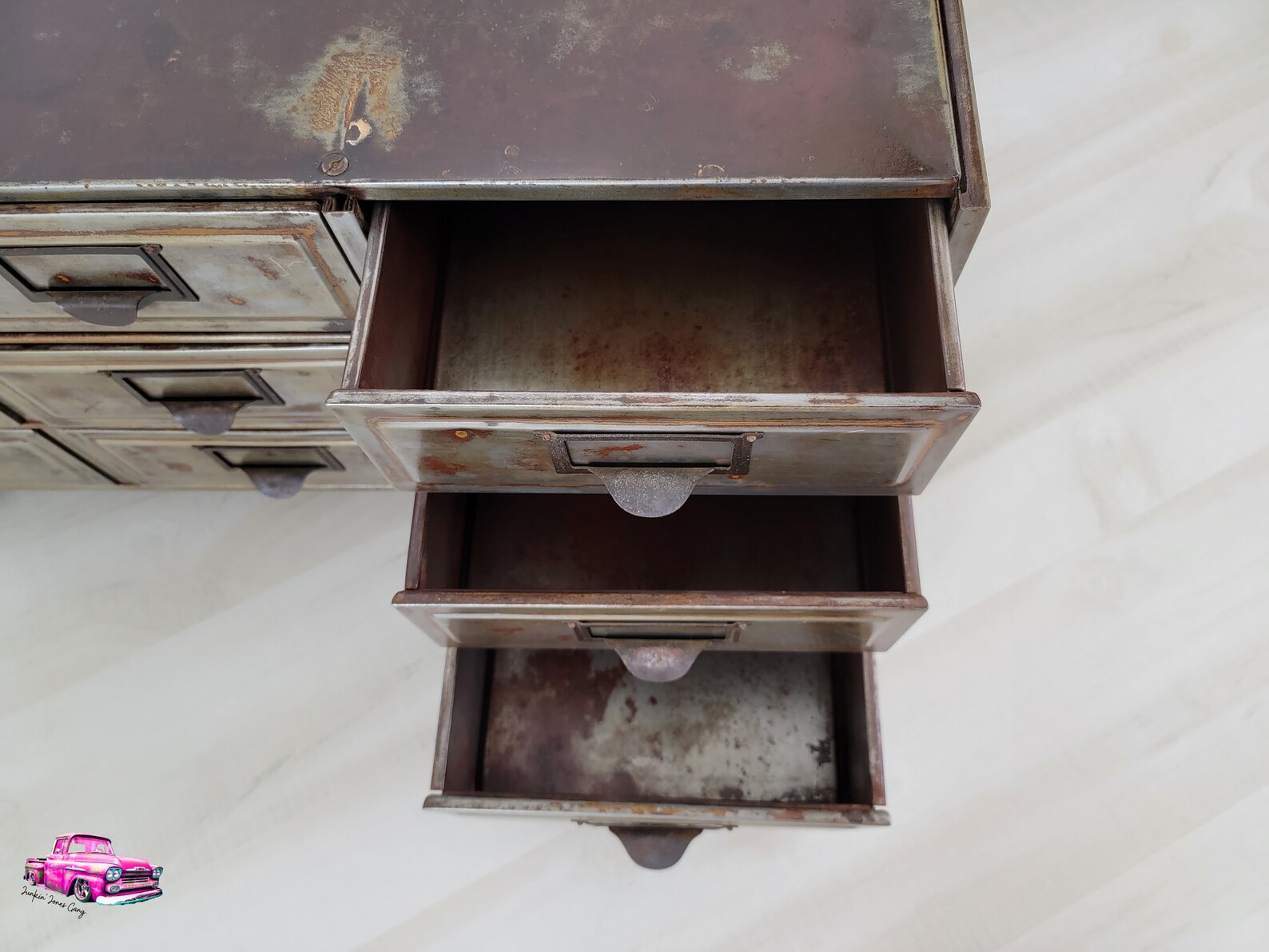 Vintage Metal Industrial Card Catalog Table With 9 Drawers,metal