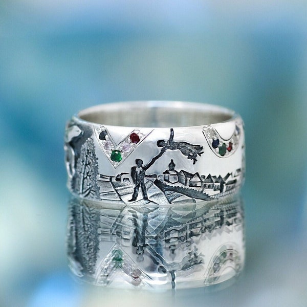 Artist ring - Chagall ring - Jewelry inspired by Marc Chagall - ring in the style of cubism  - La Mariée - Over Vitebsk