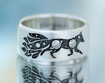 Handmade Sterling Silver Kitsune Ring - Nine-Tailed Space Fox