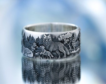 Wolf family ring - Family ring - Author's ring with wolves - Dad and mom wolves - Family ring - Wolf family