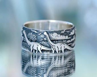 Dinosaurs - Ring with dinosaurs - Ring Jurassic Park - sauropods - jungle ring - silver ring dinosaurs