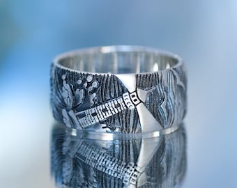 Ocean Lighthouse Ring – Handmade Sea Romance, Dolphins & Seagulls