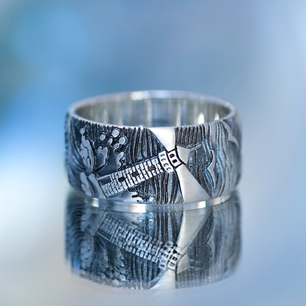 Ocean ring - Ring Lighthouse - ring with the ocean - Waves - Seagulls - Sea dolphins - Sea romance