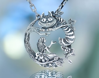 Alice in Wonderland Pendant: Cheshire Cat Sterling Silver Necklace