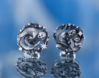 Asymmetrical Space Otter Earrings – Celestial Saga Jewelry
