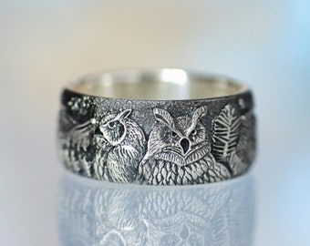 Anello in argento sterling con rondine: uccello e luna