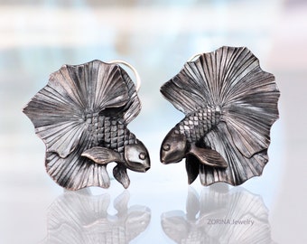 Fish Earrings - Large Earrings - Handmade Earrings - Sea Fish Jewelry - Earrings - Wedding Gift