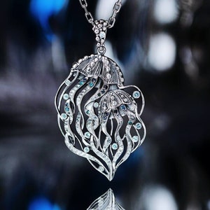 Handmade jellyfish pendant - Jellyfish pendant with topaz - Fidelity pendant with stones - Romantic pendant by author - Jellyfish silver