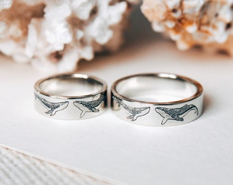 Whale rings  for couples - Ocean Ring - Promise Ring - Fancy Wedding Rings - Couple of whales in love