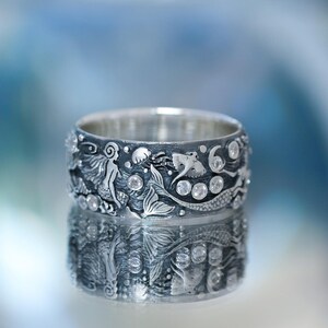 Handmade Silver Mermaid Ring – Ocean Topaz Gemstone Ring image 5