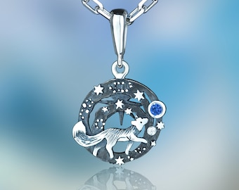 Handmade Space Fox Pendant – Unique Cubic Zirconia Necklace