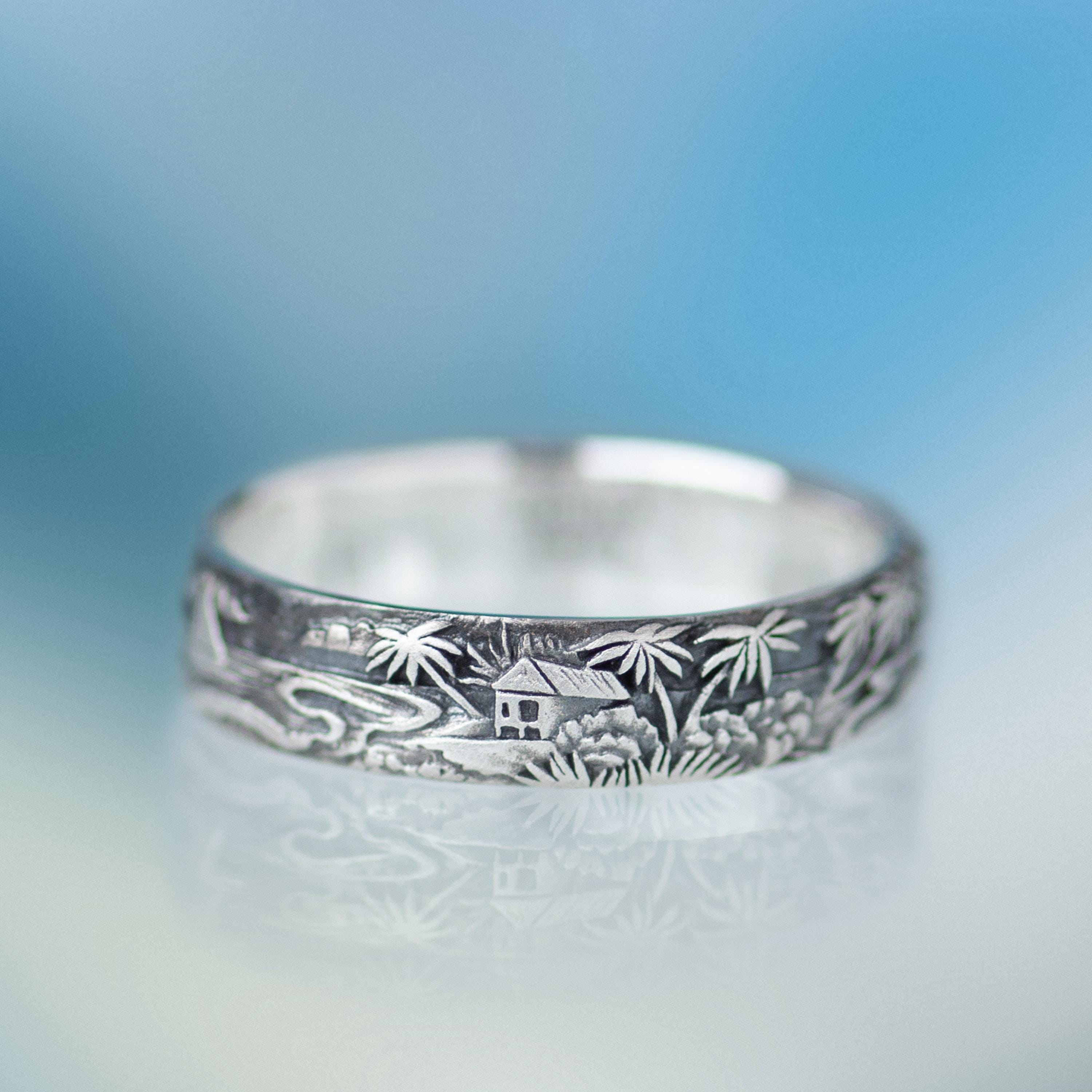 Handmade Sterling Silver Ocean Shack Ring, Palm Tree Island - Etsy