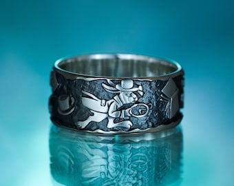 Alice’s Adventures in Wonderland - The White Rabbit - Cards - Wide Ring - Gift for Her - Engraved Ring - Teacup - Gift