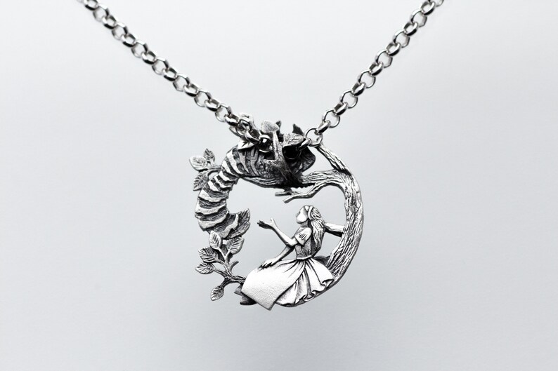 Silver pendant Cheshire cat pendant Alice and Cheshire cat Alice\u2019s Adventures in Wonderland Lewis Carroll Pendant,