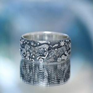 Handmade Silver Mermaid Ring – Ocean Topaz Gemstone Ring image 2