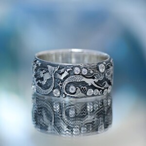 Handmade Silver Mermaid Ring – Ocean Topaz Gemstone Ring image 8