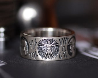 Vitruvian Man Ring – Leonardo da Vinci Wide Band, Unique Jewelry