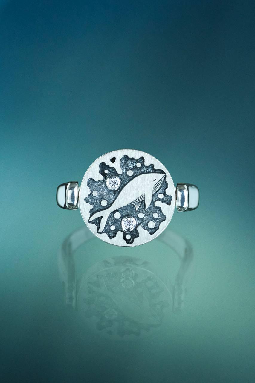 Author's Sea Ring- Double Sided Whale/Lighthouse Ring - Ocean Whale Ring - Lighthouse Ring - Ocean Memory Ring