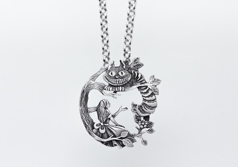 Silver pendant Cheshire cat pendant Alice and Cheshire cat Alice\u2019s Adventures in Wonderland Lewis Carroll Pendant,