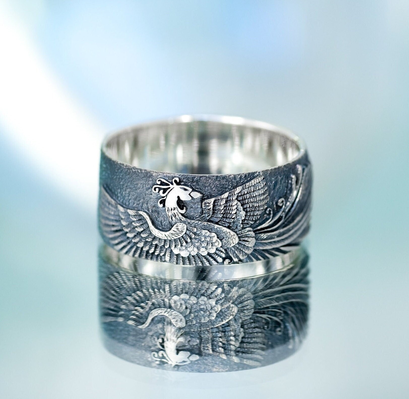 Handmade Silver Phoenix Ring – Wide Band, Custom Size - Etsy