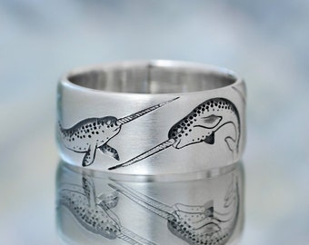 Sea "unicorn" - Narwhal - Ring Narwhal - Unique ring - Wide ring