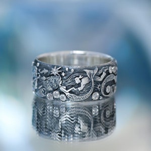 Handmade Silver Mermaid Ring – Ocean Topaz Gemstone Ring image 9
