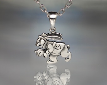 Handmade White Rabbit Pendant, Alice in Wonderland Necklace, Sterling Silver Pocket Watch Jewelry, Literary Gift for Book Lovers