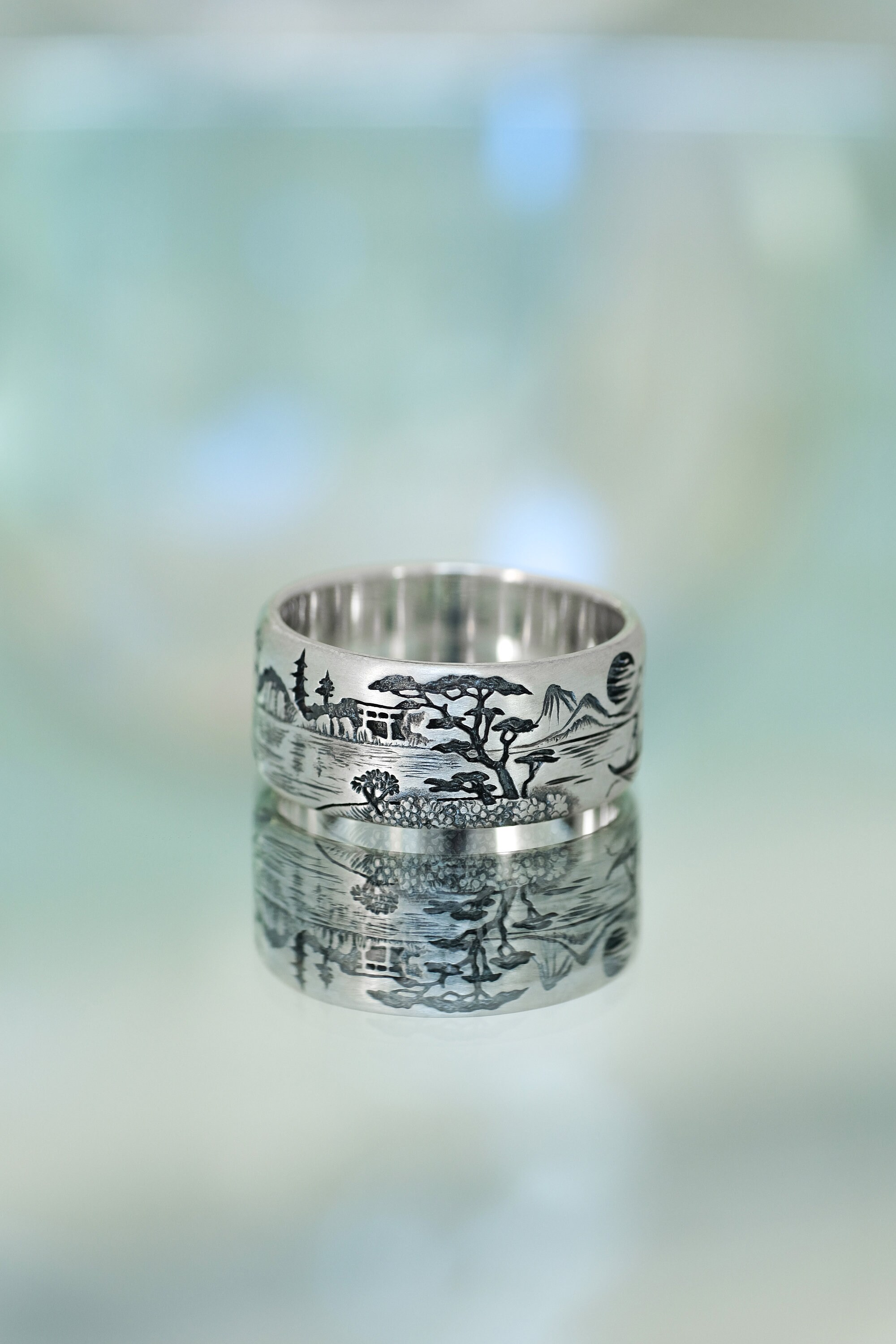 Japanese Engraving / Wide Ring / Handwork / Sunset / - Etsy