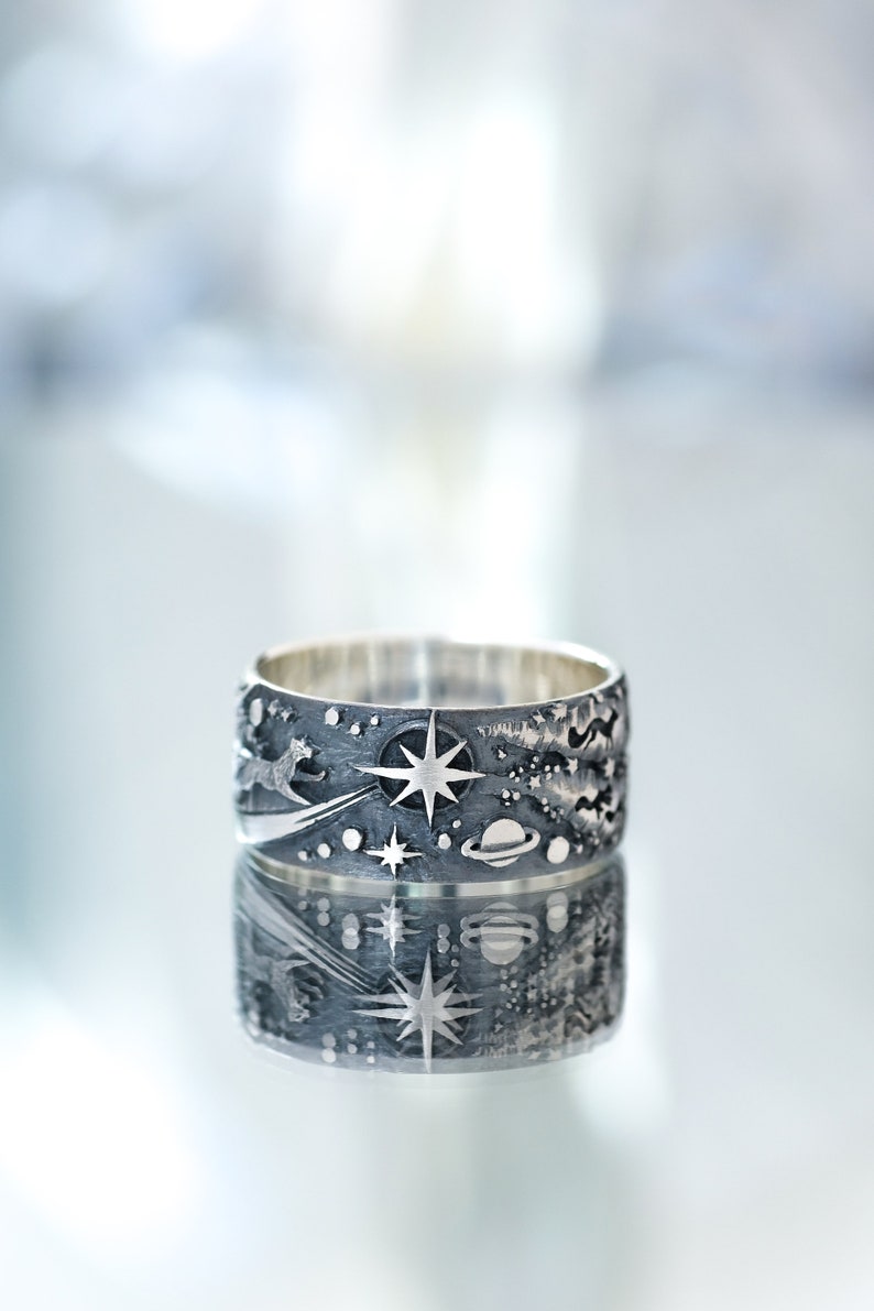 Space Fox ring Foxes in outer space Fox on a star Space and stars ring Fox ring large rings unusual rings for women 画像 6