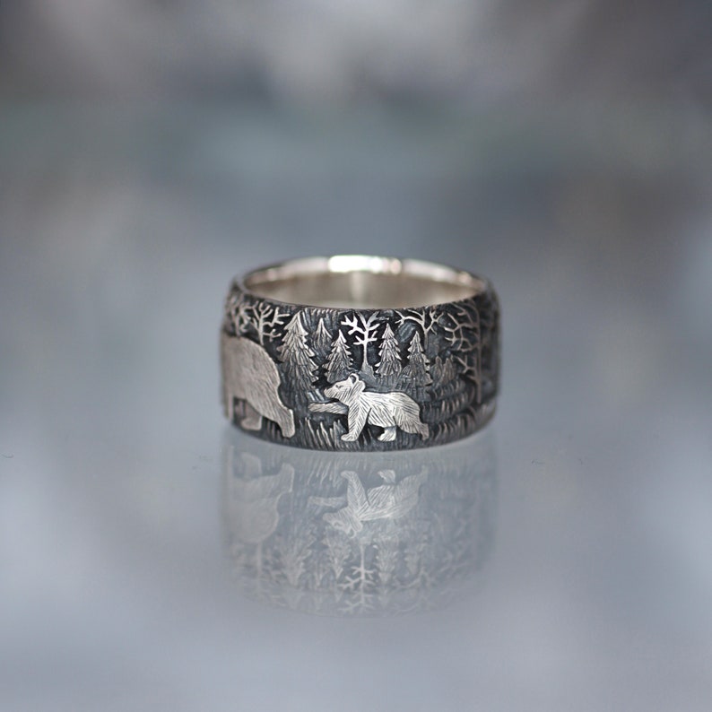 Tree Rings Bear Handmade Three Bears Wide Band Ring – Family Jewelry - Etsy