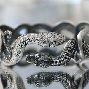 Metaphorical Snake Wrap Bangle - Sterling Silver Cuff Bangle - Double Exposure Snake Bangle - Craftsman snake bracelet