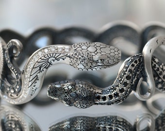 Metaphorical Snake Wrap Bangle - Sterling Silver Cuff Bangle - Double Exposure Snake Bangle - Craftsman snake bracelet