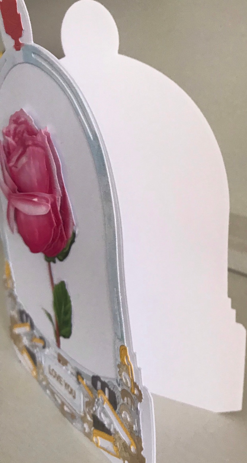 Glass Dome Bell Jar With Rose.Shaped Card With 3D Decoupaged Rose.