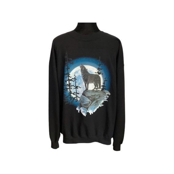 Vintage Howling Wolf Blue Moon Sweatshirt Size La… - image 1