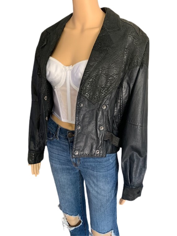 G-III Leather Jacket Womens Black Medium Snakeski… - image 2