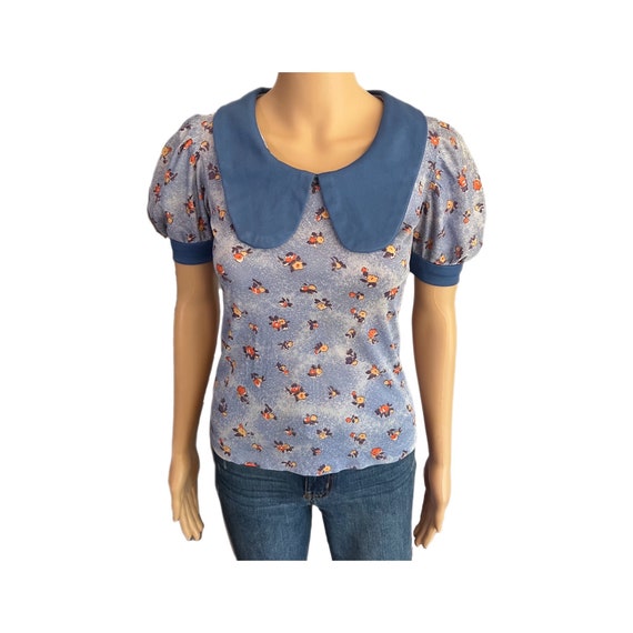 Hippie Shirt Peter Pan Collar Womens Floral Small… - image 1