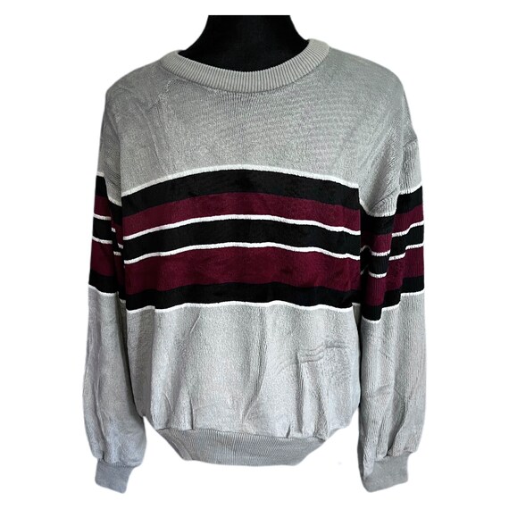 Sweater Emporium Velour Striped Sweater Mens Silv… - image 2
