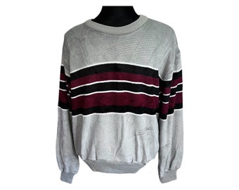 Sweater Emporium Velour Striped Sweater Mens Silver Large Vintage 90s Grunge