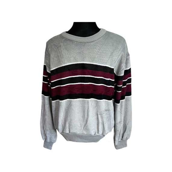 Sweater Emporium Velour Striped Sweater Mens Silv… - image 1