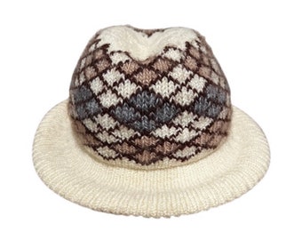 Knit Bucket Hat Mens Multicolor Medium Retro Argyle Hat Vintage 70s Streetwear