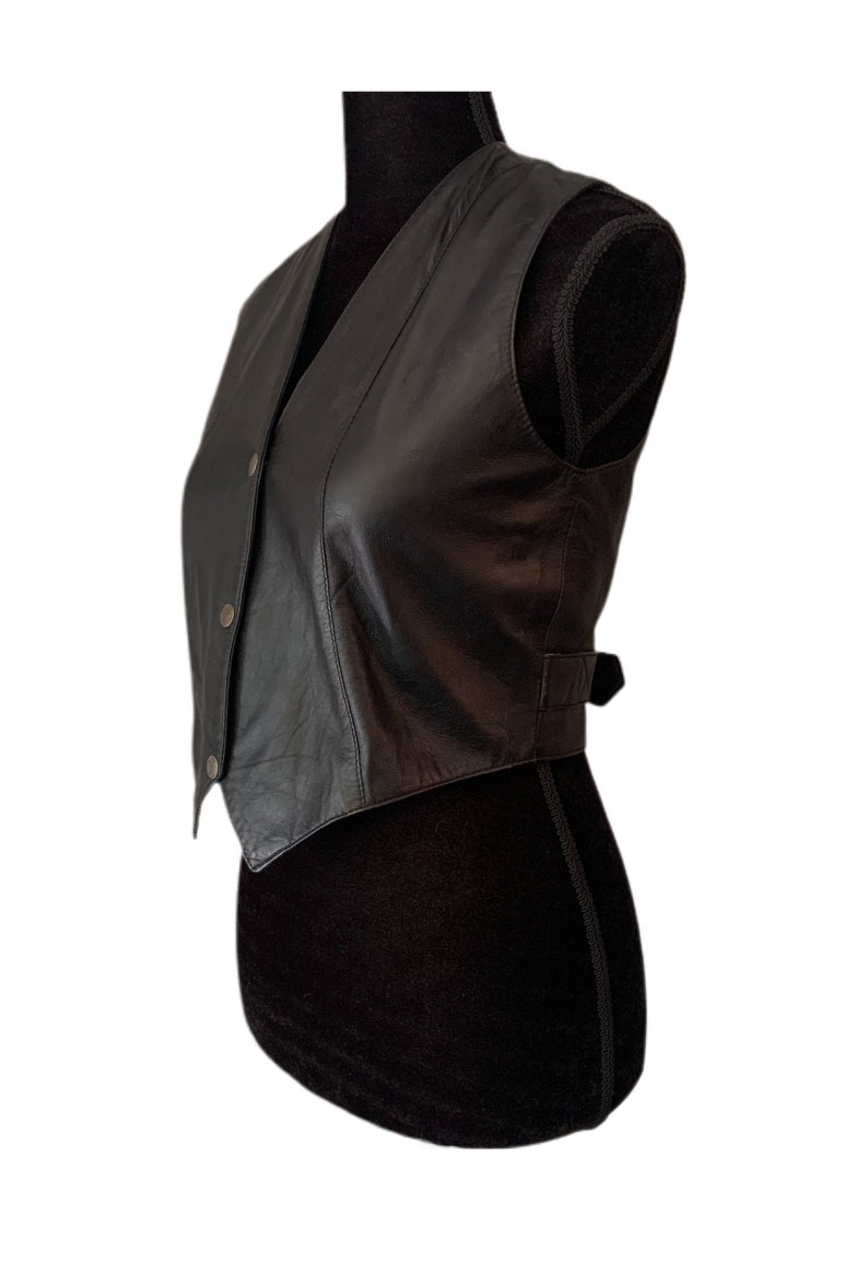 90s Leather Vest Black Leather Top Motorcycle Vest Leather Crop Top