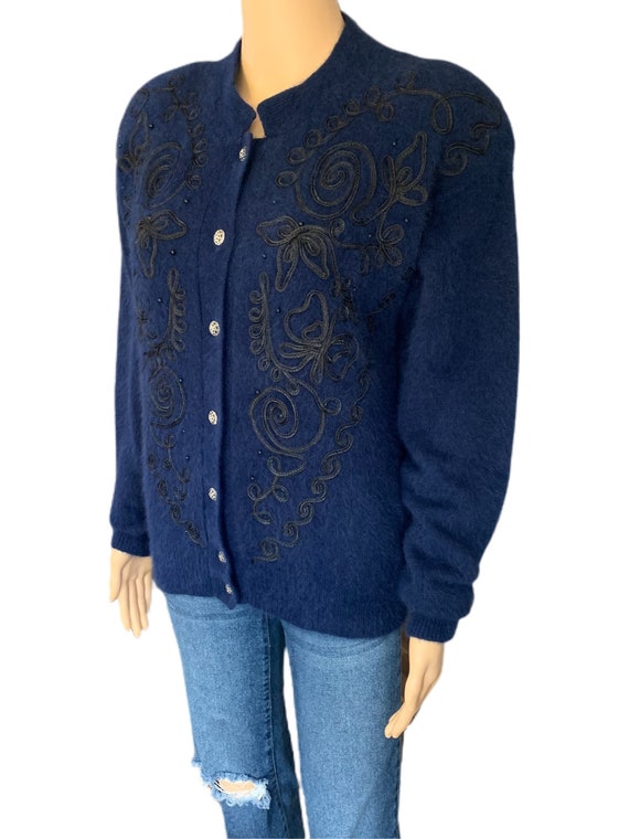 Weathervane Angora Sweater Womens Navy Small Wool… - image 3