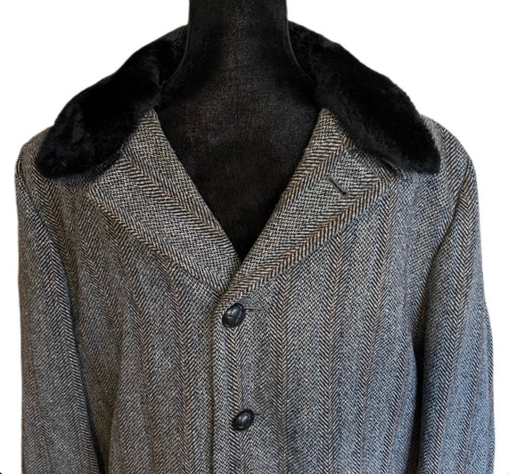 Stratojac Tweed Coat Mens Gray 40R Wool Herringbone O… - Gem