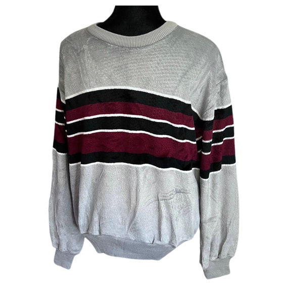 Sweater Emporium Velour Striped Sweater Mens Silv… - image 3