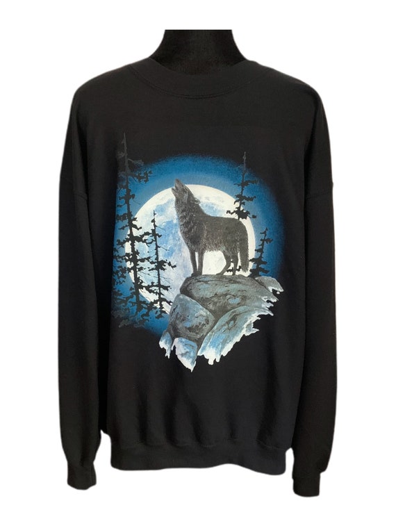 Vintage Howling Wolf Blue Moon Sweatshirt Size La… - image 6