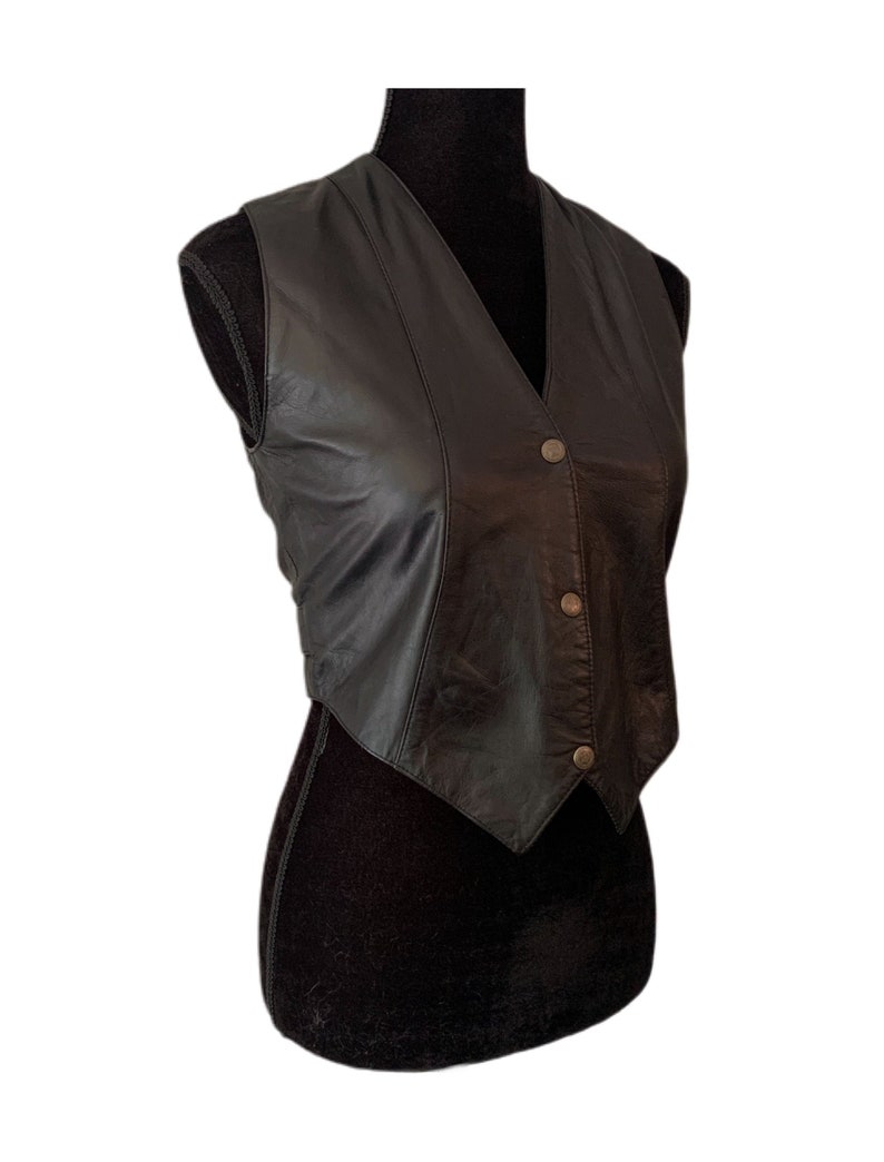 90s Leather Vest Black Leather Top Motorcycle Vest Leather Crop Top
