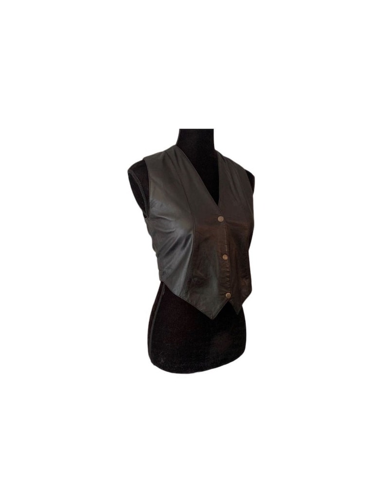 90s Leather Vest Black Leather Top Motorcycle Vest Leather Crop Top