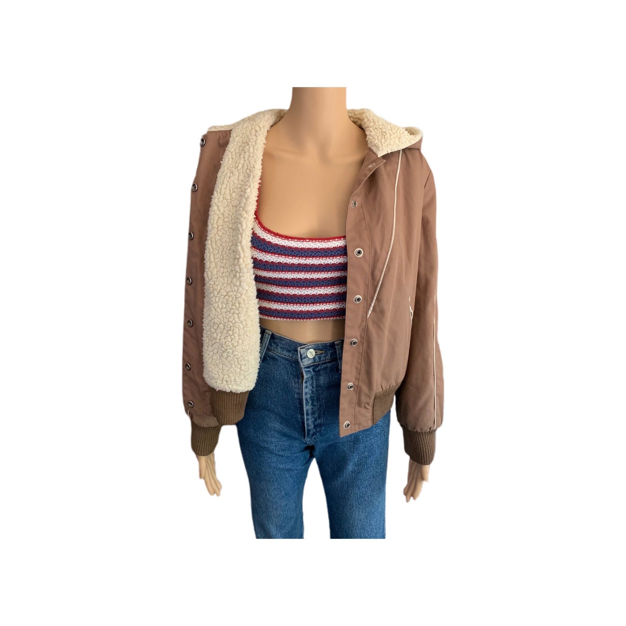 brown denim sherpa jacket